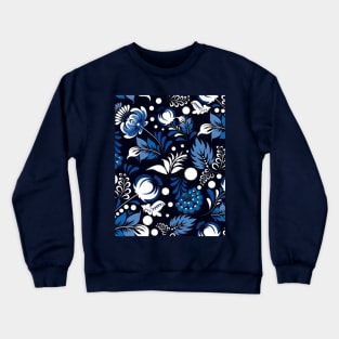 Blue Folk Flower Pattern Crewneck Sweatshirt